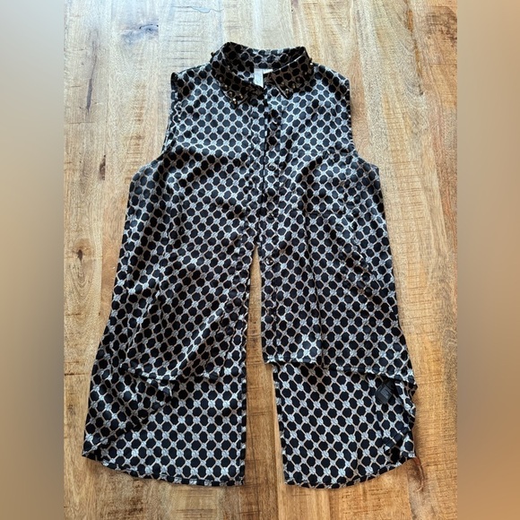 Forever 21 size small tank high low hi lo open slit back EUC used navy blue gold - Picture 1 of 7